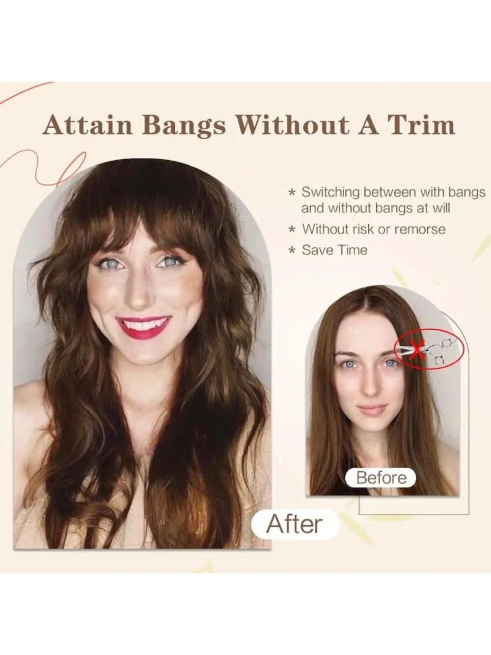 100% Human Hair Clip-In Bangs for Women | Wispy Honey Brown Fringe, Easy to